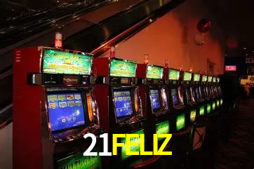Una escena digital vívida inspirada en casino con 21FELIZ mostrado prominentemente, luces brillantes, fichas, cartas y acentos dorados.
